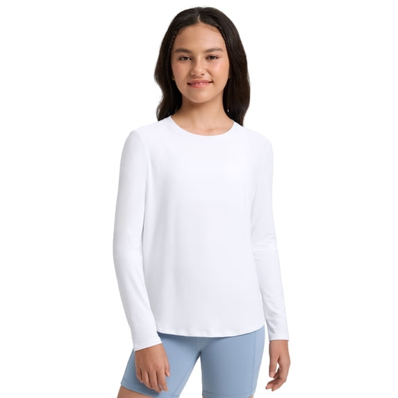 CRZ YOGA Girls Cloudweight Long Sleeve Athletic Shirts Active Sports Casual Tees Crew Neck Side Slit Winter Kids Teen