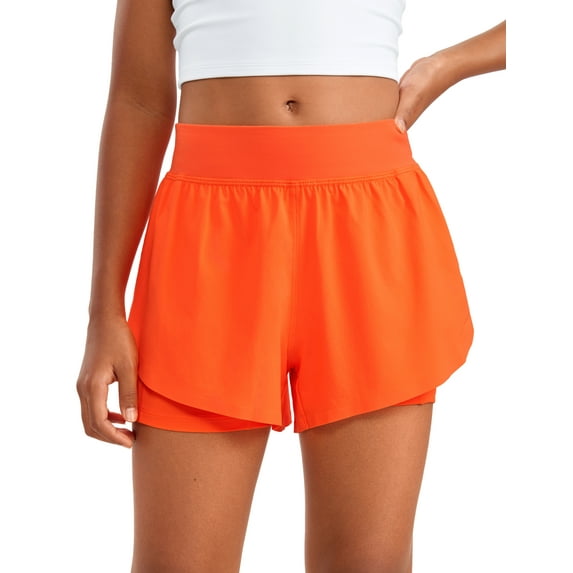 CRZ YOGA Girls Feathery-Fit Soft 2 in 1 Athletic Shorts Tennis Soccer Running Casual Liner Pockets Kids Teen