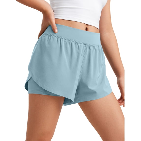 CRZ YOGA Girls Feathery-Fit Soft 2 in 1 Athletic Shorts Tennis Soccer Running Casual Liner Pockets Kids Teen