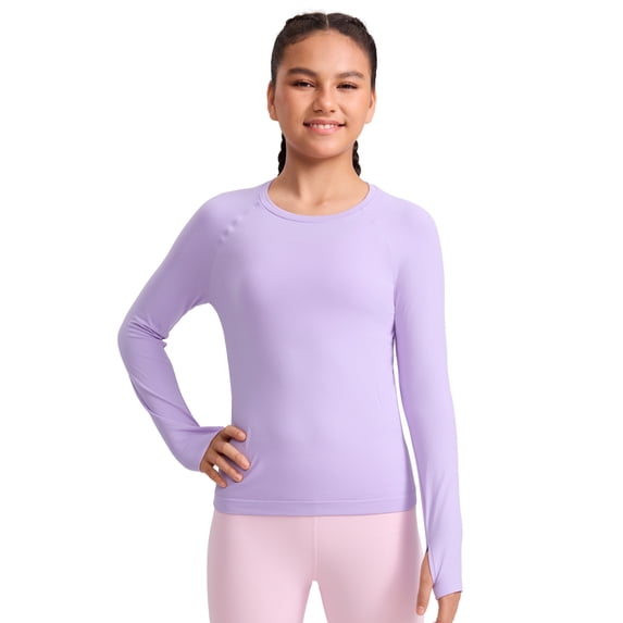 CRZ YOGA Girls Seamless Long Sleeve Athletic Shirts Active Sports Casual Tees Crew Neck Kids Teen