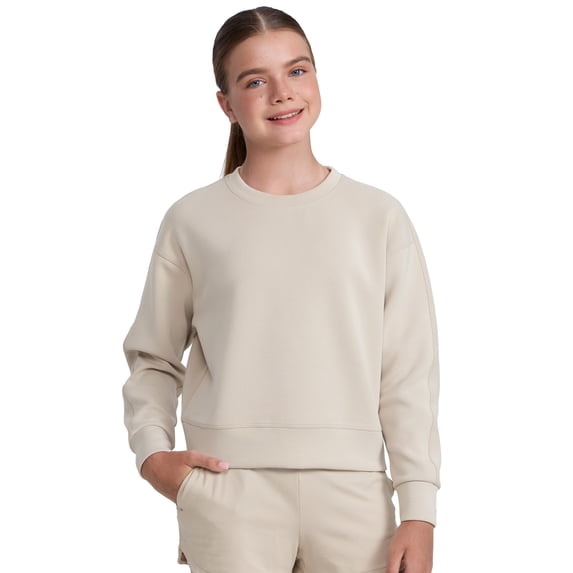 CRZ YOGA Girls SoftAura Long Sleeve Crew Neck Casual Sweatshirts Lounge Pullover Hoodie Relaxed Waist Length Kids Teen