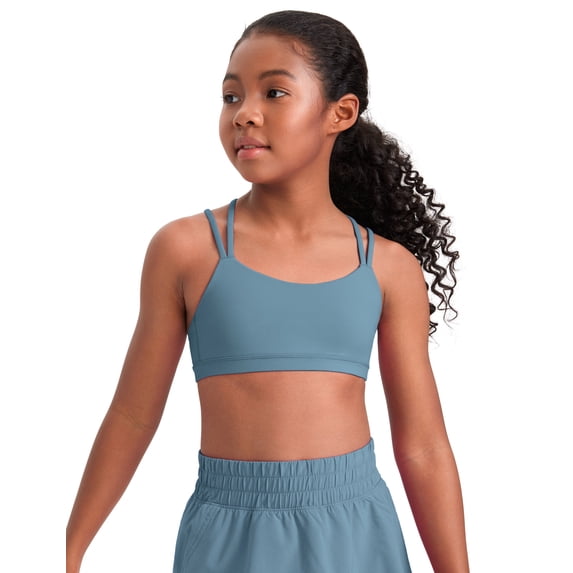 CRZ YOGA Girls Softness Butterluxe Cross Sports Bra Yoga Athletic Casual Double Spaghetti Strap Kids Teen