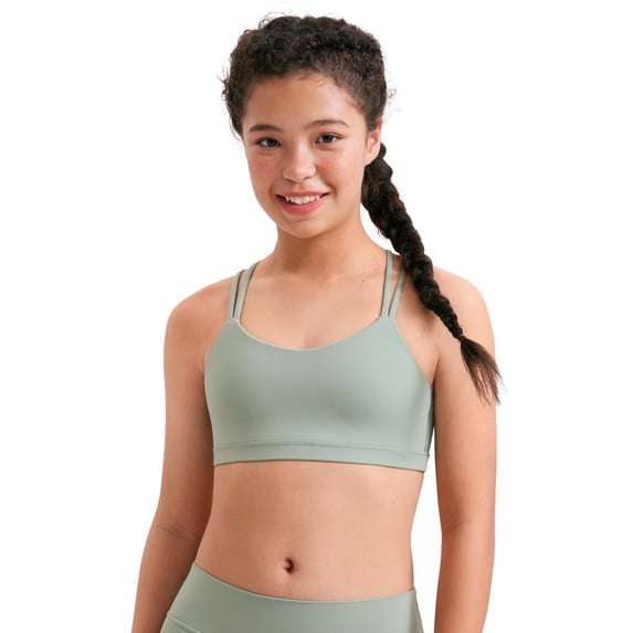 CRZ YOGA Girls Softness Butterluxe Cross Sports Bra Yoga Athletic Casual Double Spaghetti Strap Kids Teen