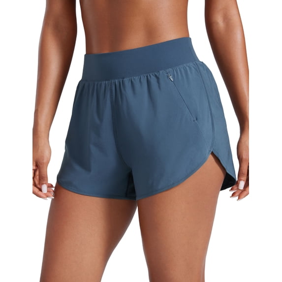 CRZ YOGA High Waisted Dolphin Shorts for Women 3 Inches Running with Zipper Pockets