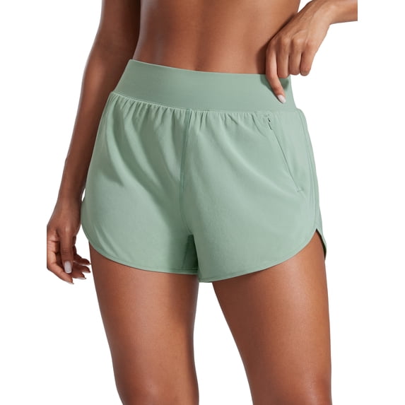 CRZ YOGA Athletic Shorts for Women 3" High Rise Quick Dry for Running Workout Track with Zip Pockets