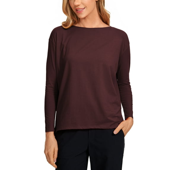 CRZ YOGA Long Sleeve Shirts for Women Loose Fit Pima Cotton Casual Tops