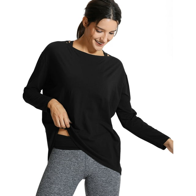 CRZ YOGA Long Sleeve Workout Shirts for Women Loose Fit Pima Cotton