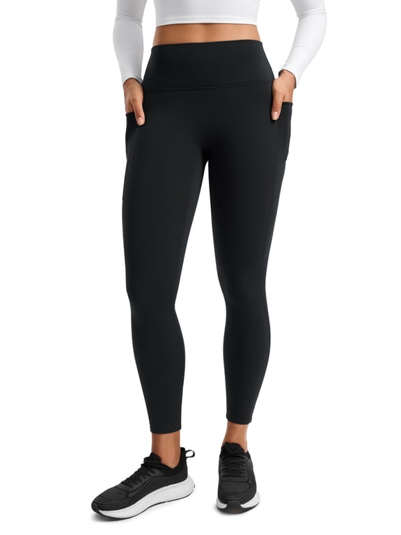 Matte Fleece Lined Leggings Pockets 25'', No Front Seam, Thermal, Winter, for Women