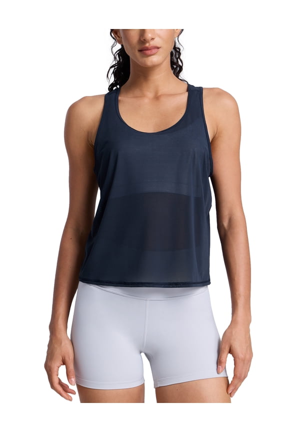 Mesh Workout Tank Tops for Women Athletic Sheer Cover Up Breathable Summer Sleeveless Shirts