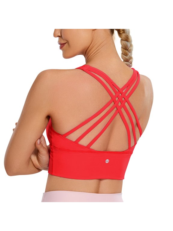 Naked Feeling Scoop Neck Sports Bras,Removable Pads,Strappy Back, for Women