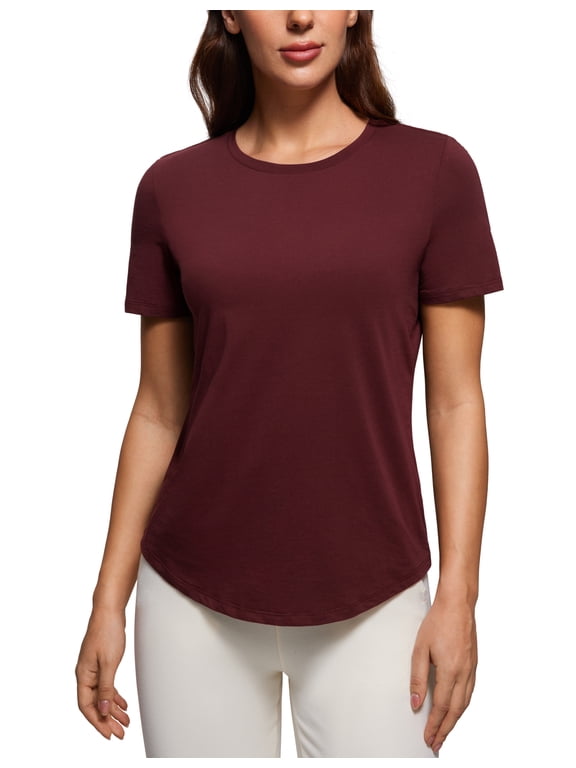 Pima Cotton Crewneck T-Shirts for Women Workout Casual Yoga Athletic Short Sleeve Shirts Soft Tops