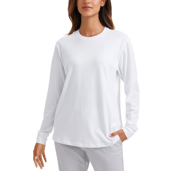CRZ YOGA Pima Cotton Long Sleeve Shirts for Women Soft Crew Neck Casual Loose Workout Yoga Tops