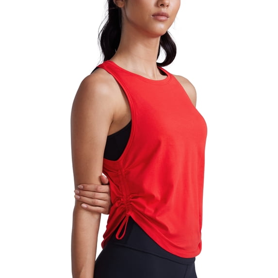 CRZ YOGA Pima Cotton Ruched Side Tank Tops for Women Workout Athletic Casual Racerback Sleeveless Shirts
