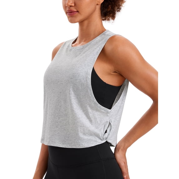 CRZ YOGA Pima Cotton Tank Tops for Women Workout Yoga Running Loose Crop Sleeveless Shirts