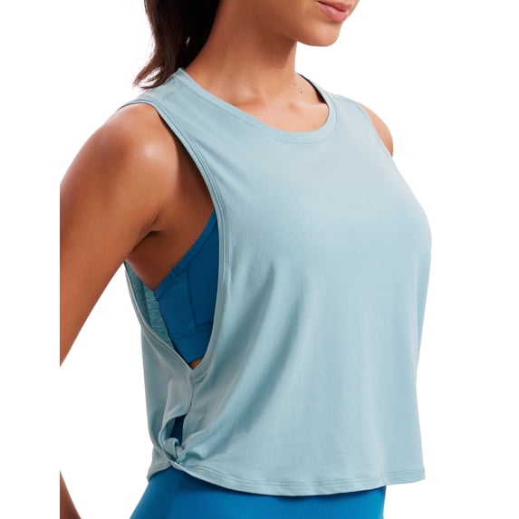 CRZ YOGA Pima Cotton Tank Tops for Women Workout Yoga Running Loose Crop Sleeveless Shirts