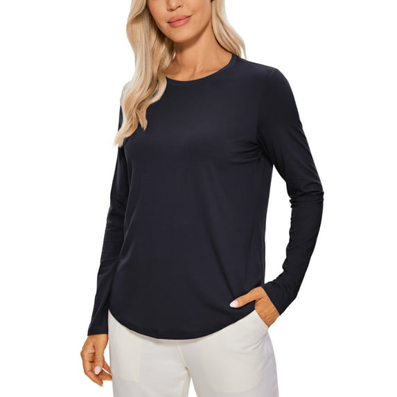 CRZ YOGA Pima Cotton Workout Long Sleeve Shirts for Women Athletic Yoga Casual Tops T-Shirt