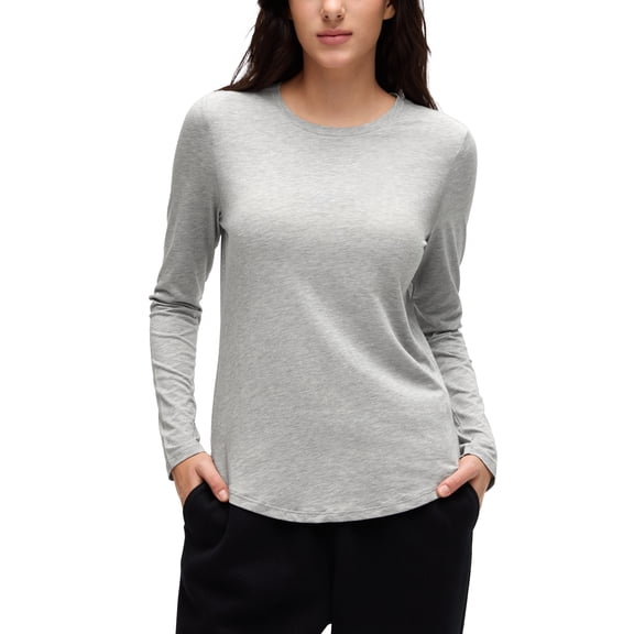 CRZ YOGA Pima Cotton Crewneck Long Sleeve Shirts for Women Workout Athletic Yoga Casual Tops Soft T-Shirt