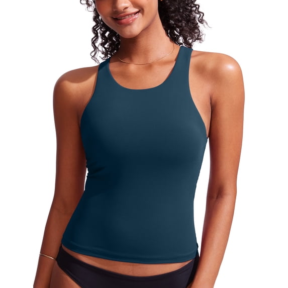 CRZ YOGA Racerback Tankini Tops for Women Padded High Neck Modest Swim Sports Bathing Tank