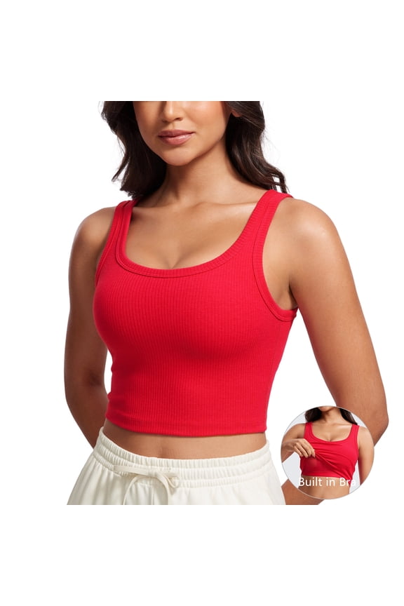 Ribbed Crop Tank Tops for Women Padded Longline Sports Bras Yoga Workout Cami