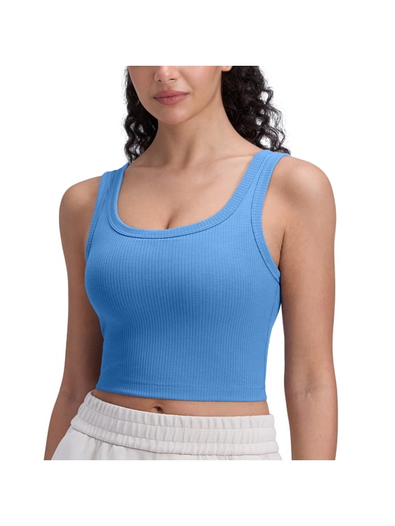 Padded Longline Sports Bras for Women Yoga Workout Cami Ribbed Crop Tops