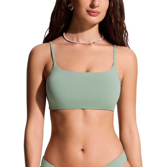 CRZ YOGA Scoop Neck Bikini Tops for Women Padded Adjustable Spaghetti Straps Bathing Swimsuit
