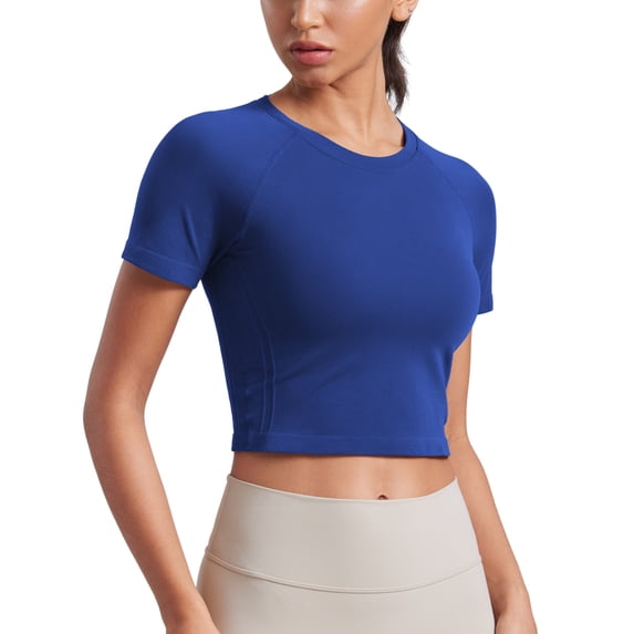CRZ YOGA Seamless Crop Workout Tops for Women Athletic Running Gym Yoga Short Sleeve Shirts Basic