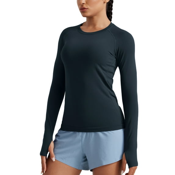 CRZ YOGA Seamless Long Sleeve Shirts for Women Workout Athletic Running Yoga Tops Breathable Tshirt