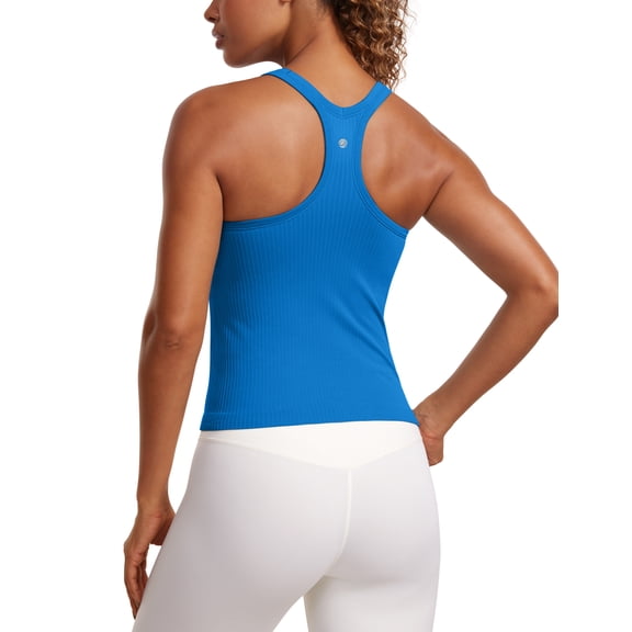 CRZ YOGA Seamless Ribbed Tank Top for Women Workout Racerback Padded Athletic Camisole with Built in Bra