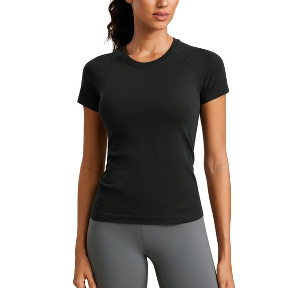 CRZ YOGA Seamless Workout Tops for Women Athletic Running Yoga Shirts Crewneck Tees