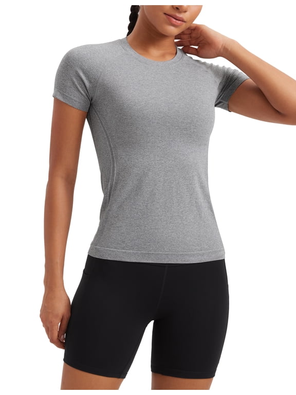 Seamless Workout Tops for Women Athletic Running Gym Yoga Short Sleeve Shirts Breathable Tees