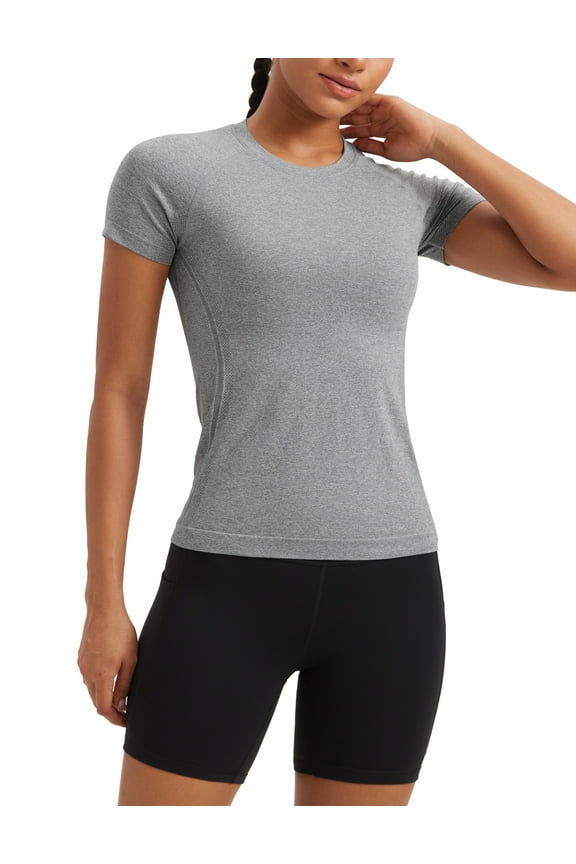 Seamless Workout Tops for Women Athletic Running Yoga Shirts Crewneck Tees