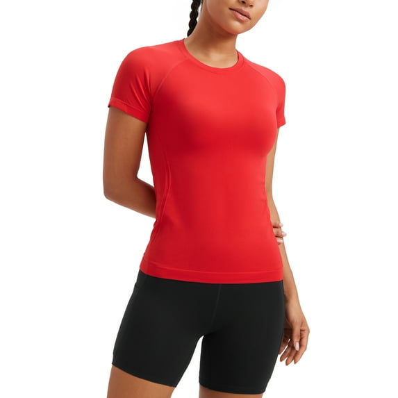 CRZ YOGA Seamless Workout Tops for Women Athletic Running Yoga Shirts Crewneck Tees