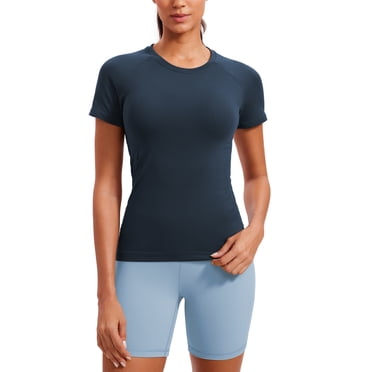 CRZ YOGA Seamless Workout Tops for Women Athletic Running Yoga Shirts Crewneck Tees