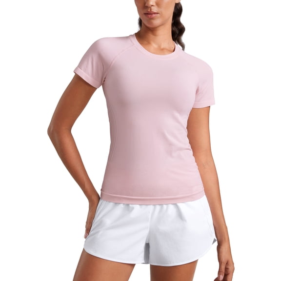 CRZ YOGA Seamless Workout Tops for Women Athletic Running Yoga Shirts Crewneck Tees