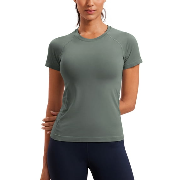 CRZ YOGA Seamless Workout Tops for Women Short Sleeve Athletic Tees Breathable