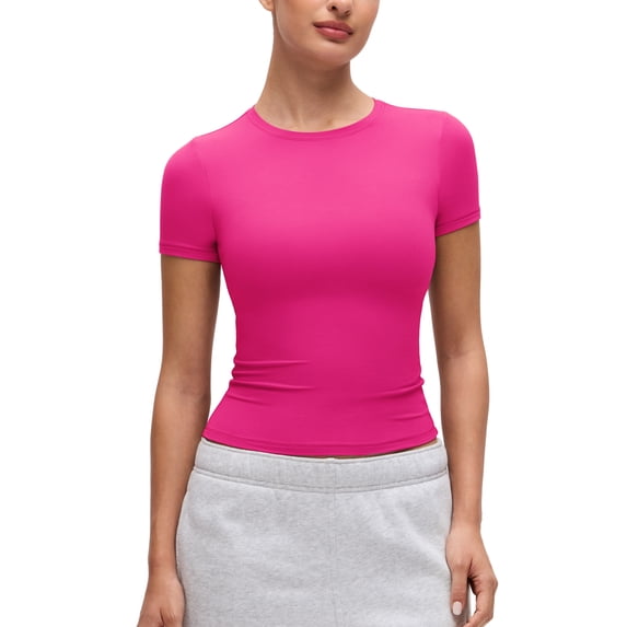 CRZ YOGA Softembrace High Neck Tops for Women Soft Casual Shirts Basic Short Sleeve T-Shirt