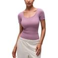 thumbnail image 1 of CRZ YOGA Softembrace Tops for Women Casual Soft Going Out Short Sleeve Shirts Sexy U Neck Tight Fitted Tees, 1 of 6