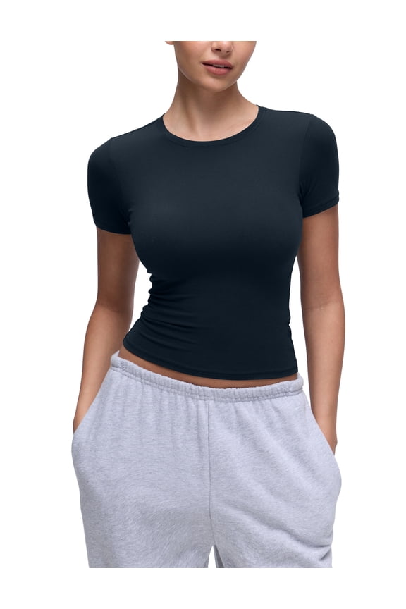 Softembrace Tops for Women Soft Casual Tight Basic Short Sleeve T-Shirt