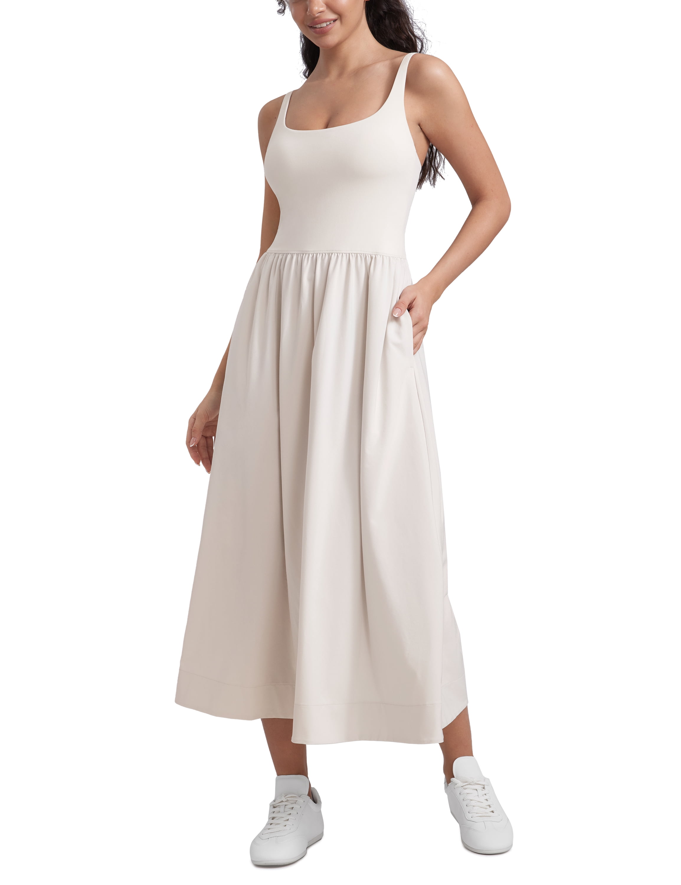 knee length dresses for ladies DRESS YOGA COVER UP / COTTAGE WHITE  SOKOI
