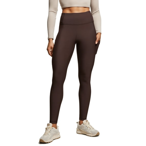 CRZ YOGA Thermal Fleece Lined Leggings Women 28 Inches High Waisted Pants with Pockets