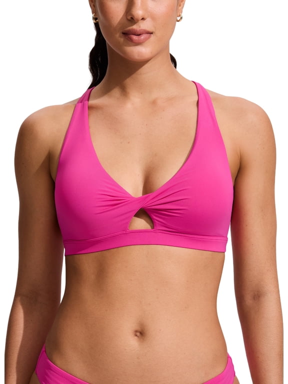 Twist Front Cut Out Bikini Tops for Women Padded V Neck Criss Cross Swim Bathing Suit Bra