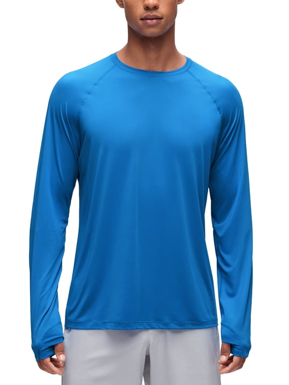 UPF 50+ Crewneck Long Sleeve Sun Shirts, Hiking, UV Protection, Stretchy, Classic Fit, Tops for Men