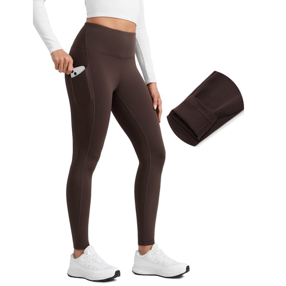 CRZ YOGA Water-Resistant Fleece Athletic Leggings Pockets 28" Thermal Hiking Casual Workout Womens Pants