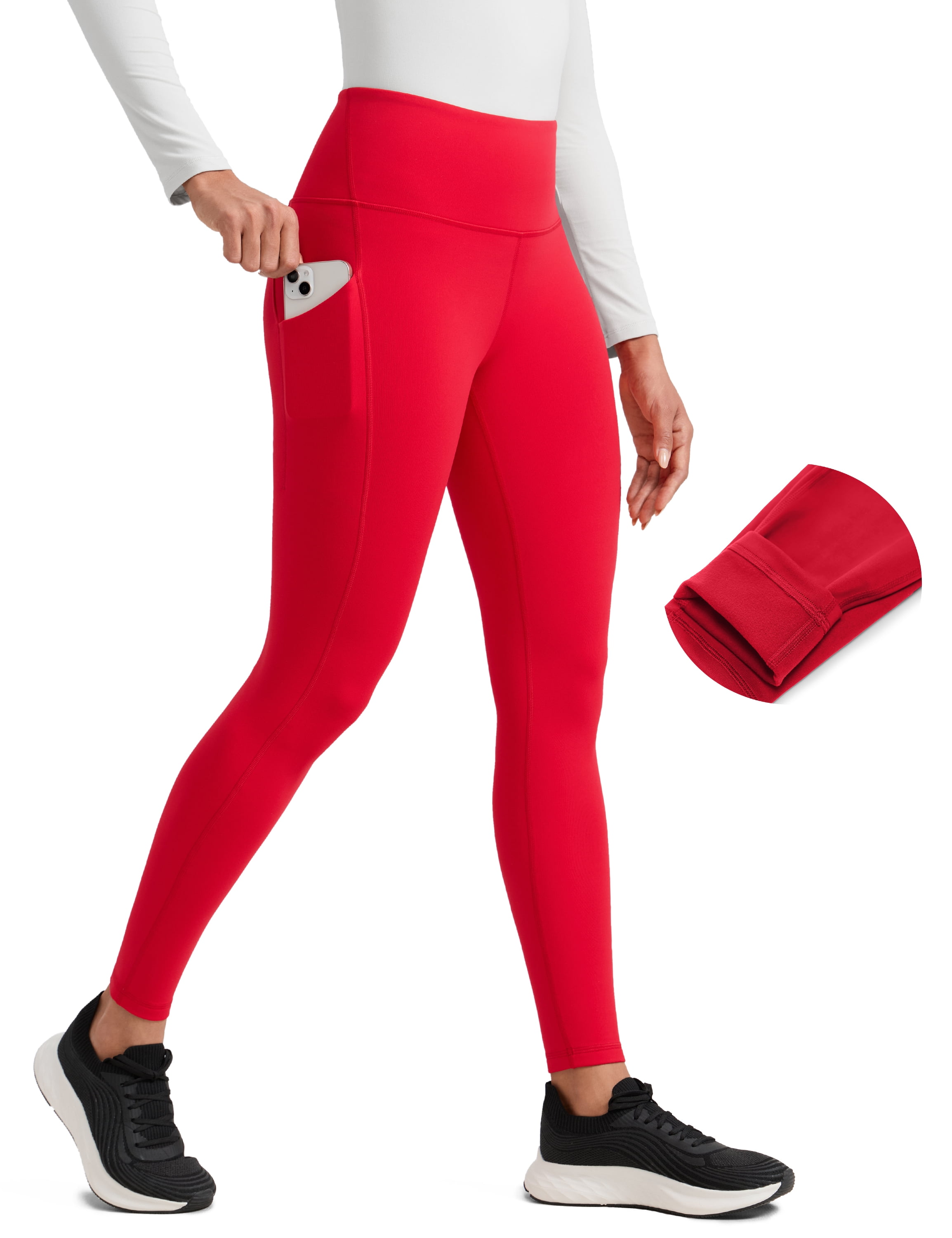 CRZ YOGA Water-Resistant Fleece Athletic Leggings Pockets 28" Thermal Hiking Casual Workout Womens Pants