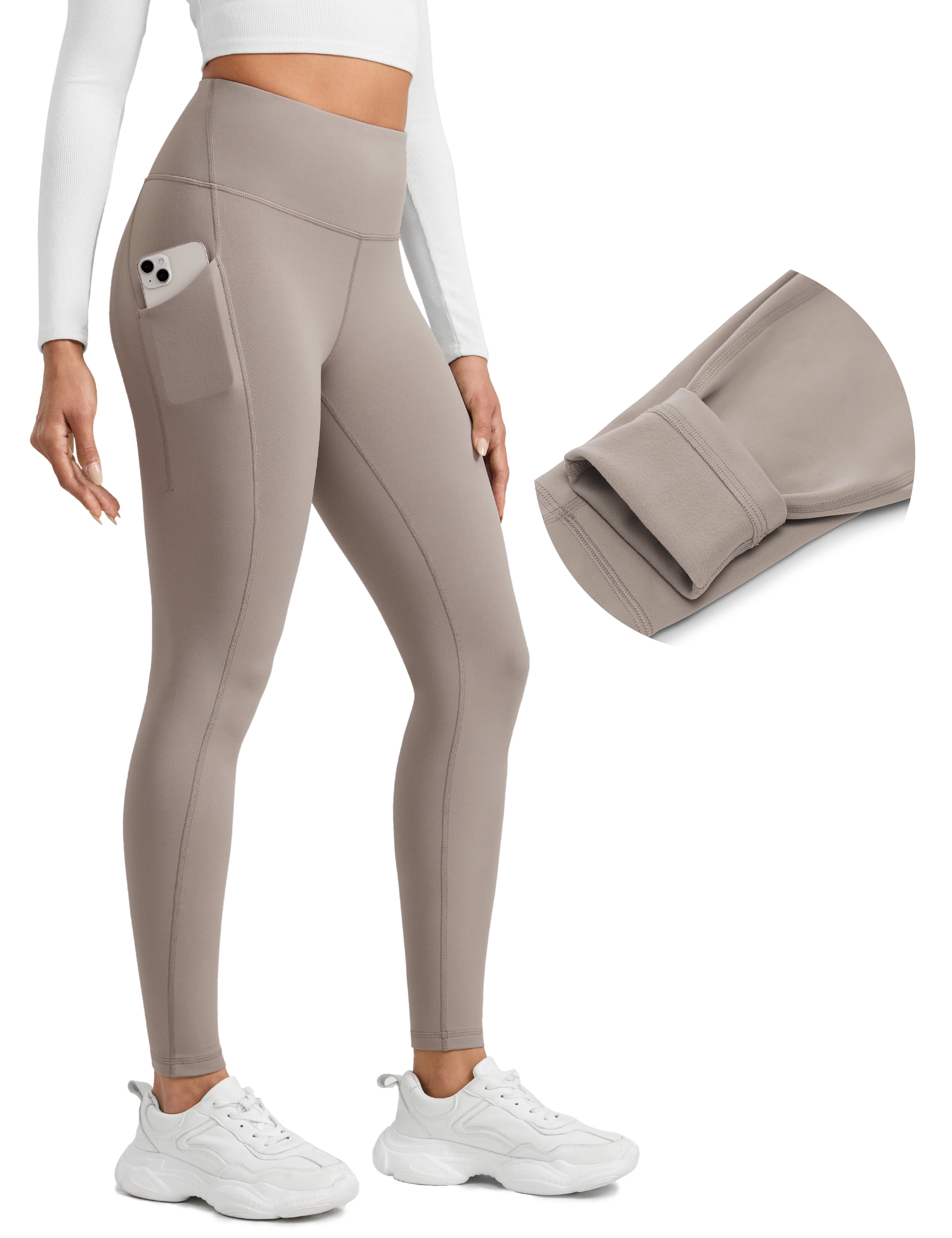 CRZ YOGA Water-Resistant Fleece Athletic Leggings Pockets 28" Thermal Hiking Casual Workout Womens Pants