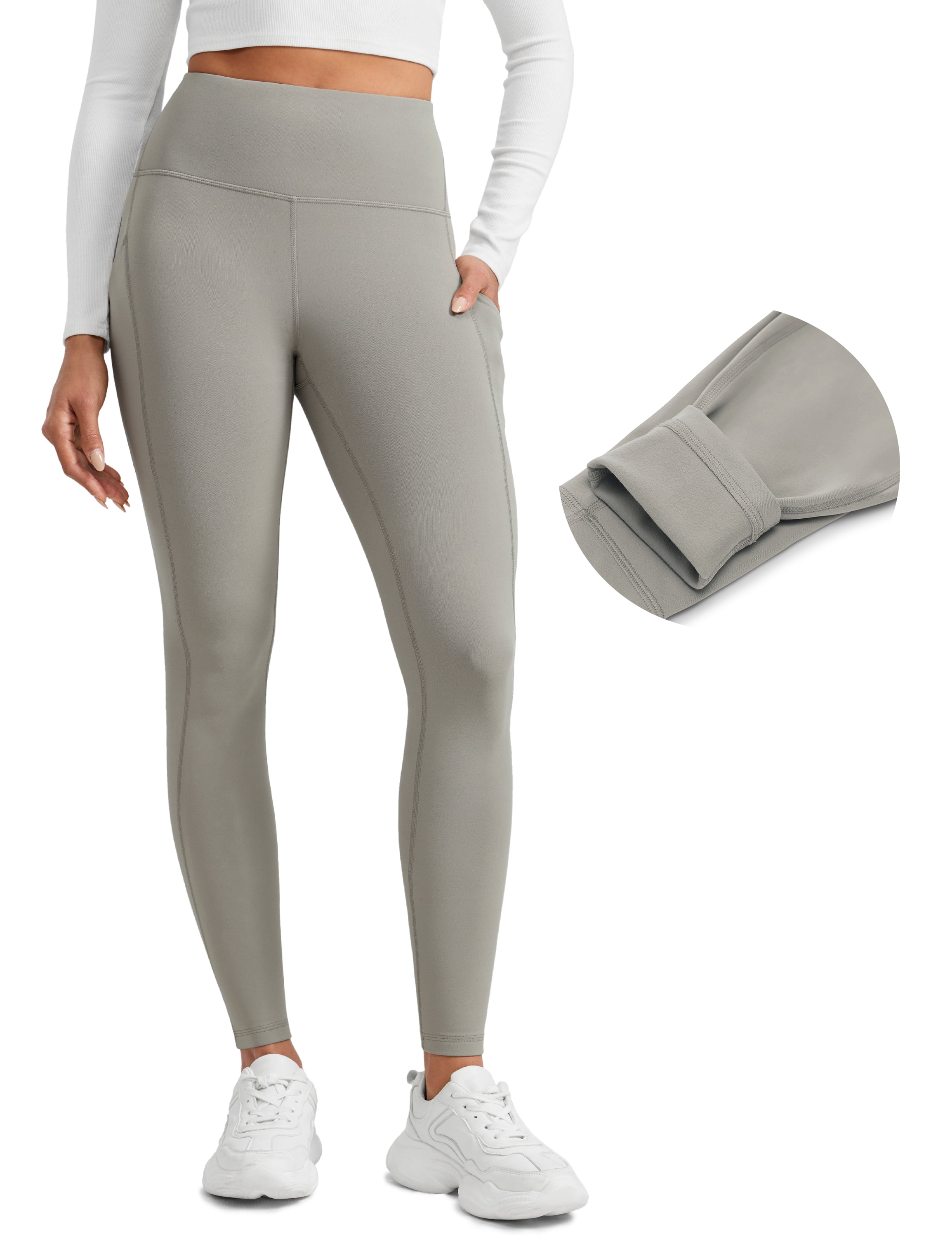 CRZ YOGA Water-Resistant Fleece Athletic Leggings Pockets 28" Thermal Hiking Casual Workout Womens Pants