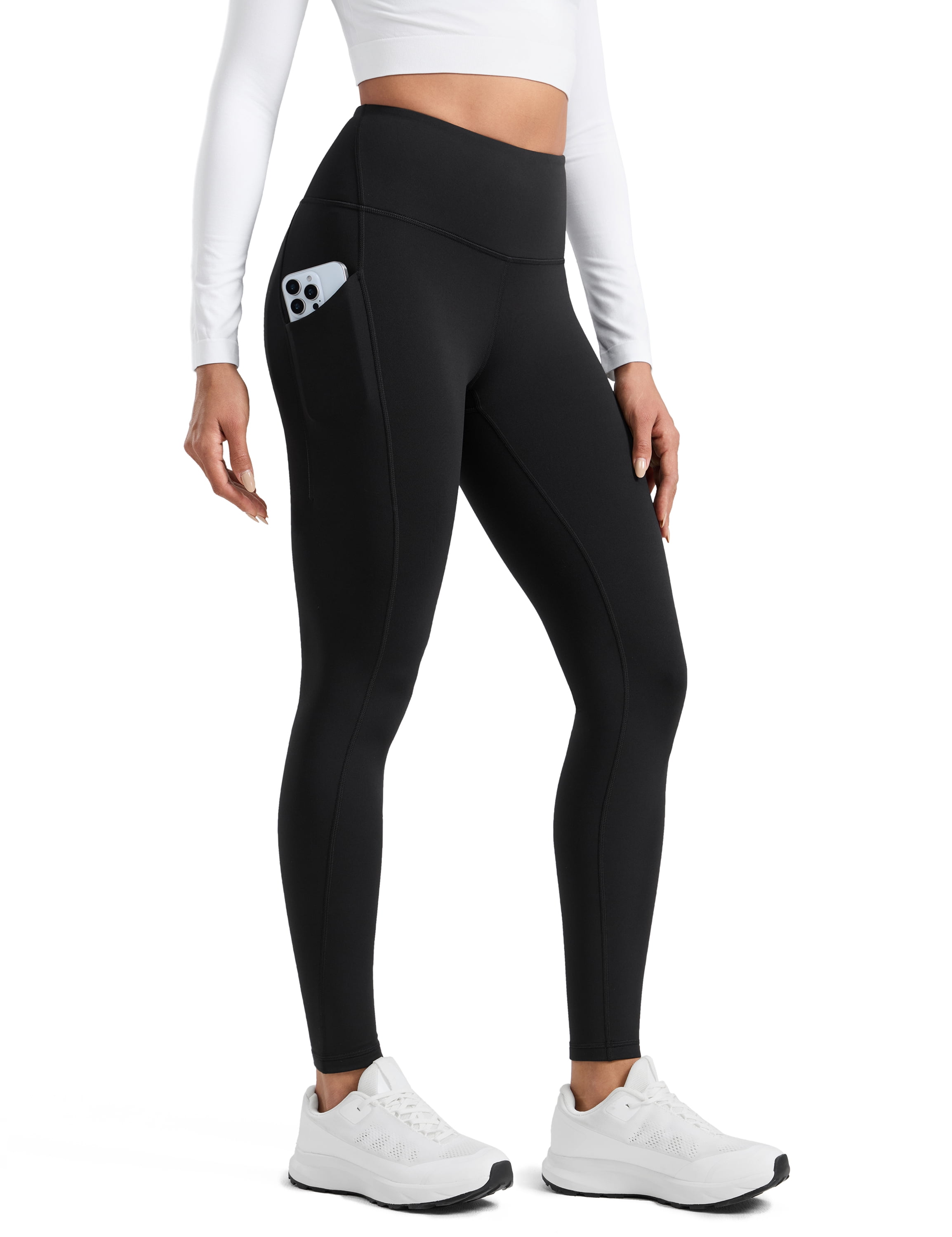 CRZ YOGA Water-Resistant Fleece Athletic Leggings Pockets 28" Thermal Hiking Casual Workout Womens Pants