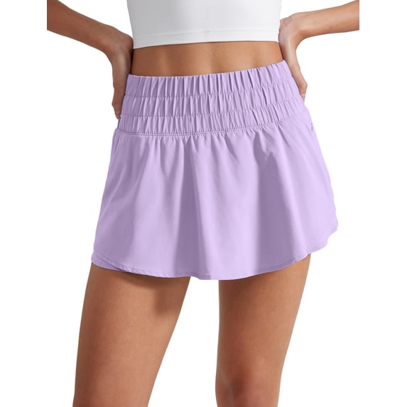 CRZ YOGA Ruffle Skirt Athletic Shorts for Women High Waisted Flowy for Workout Tennis with Zip Pocket