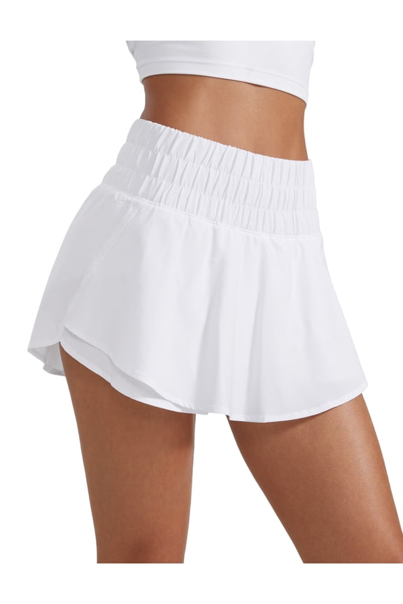 Ruffle Skirt Athletic Shorts for Women High Waisted Flowy for Workout Tennis with Zip Pocket