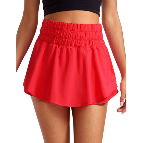 CRZ YOGA Ruffle Skirt Athletic Shorts for Women High Waisted Flowy for Workout Tennis with Zip Pocket